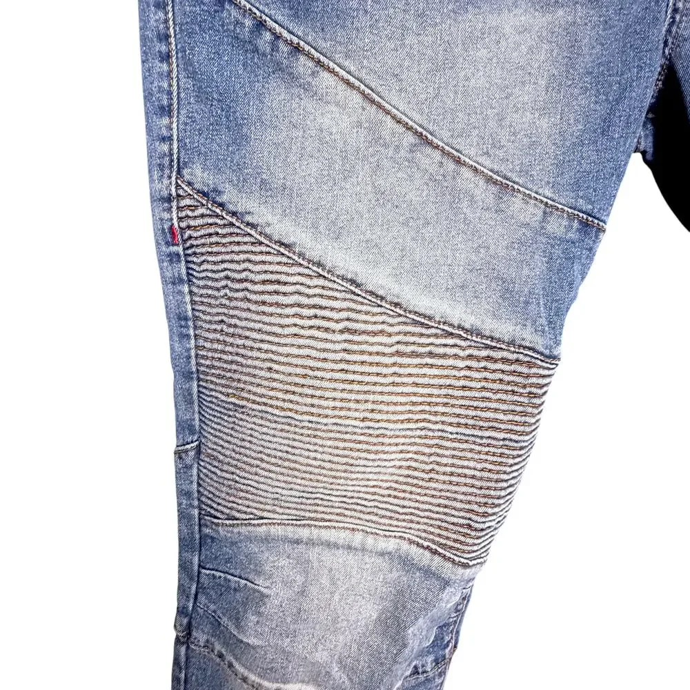 True Religion Rocco Moto Jeans Mens 38x33 Blue Denim Cotton Relaxed Skinny Fit
